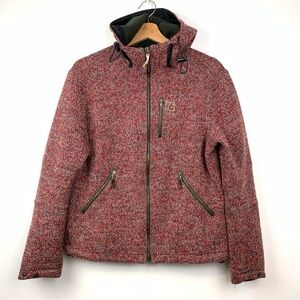 66 North Iceland Vindur Jacket Red Gray Full Zip Hooded Pockets Sz large READ